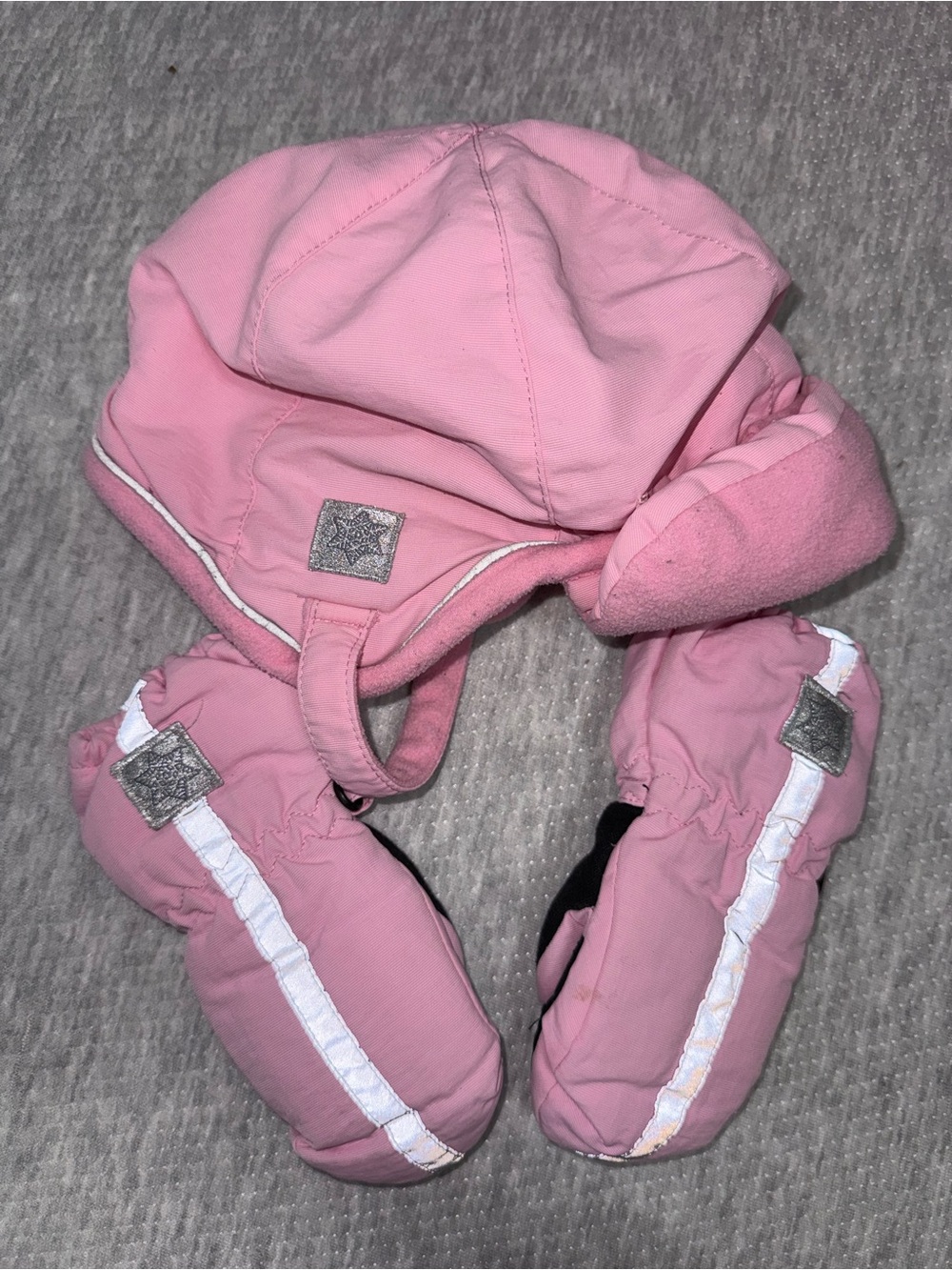 Faded Glory Pink Winter Trapper Hat & Thinsulate Mittens Set Sz Toddler